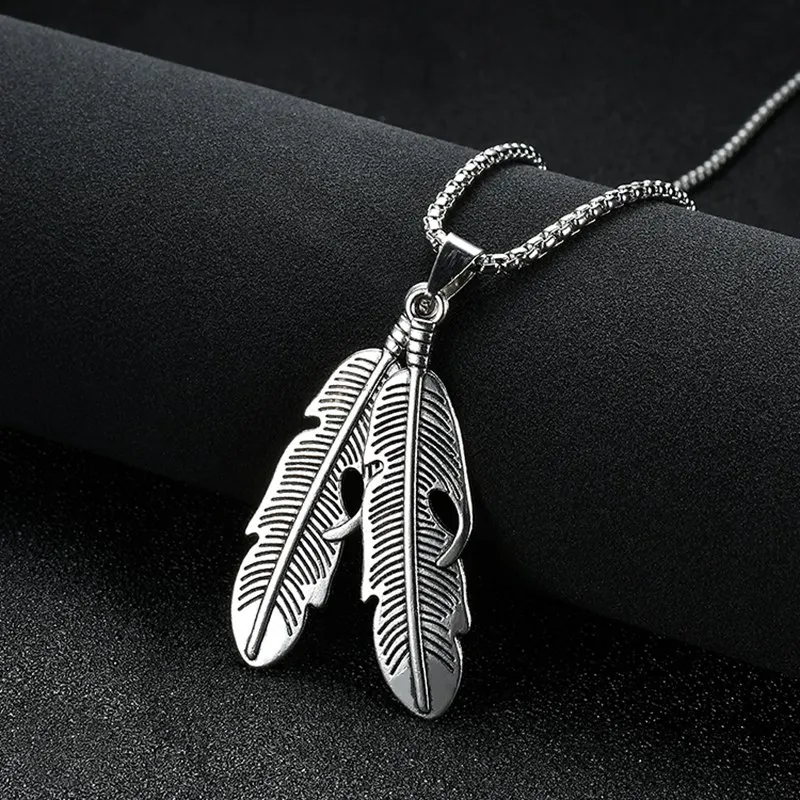 Stainless Steel Male Pendant Necklaces Punk Fashion Brave Men feather