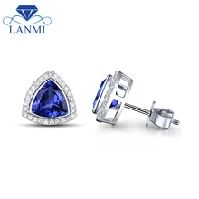 New Trillion 7x7mm Solid 14kt White Gold Tanzanite Earrings Fine Jewelry for Mother Thanksgiving Gift WE14