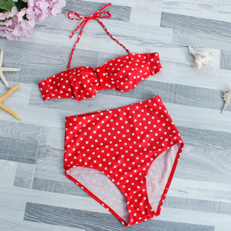Women Swimming Bikini Set Print Sexy Dot Bandage Bikinis Bathing Suit Beach Feminino High Waist Ladies Swimwear Brazilian Femme |