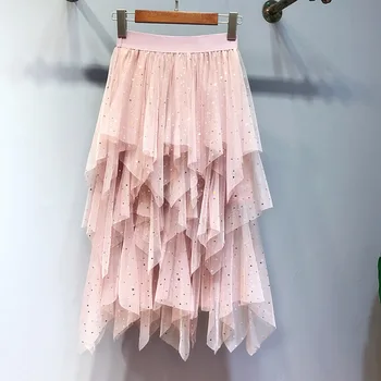 

Cake skirts women skirt girl 246-2019 female metallic hot stamping bitter fleabane bitter fleabane skirt veil irregular net yarn