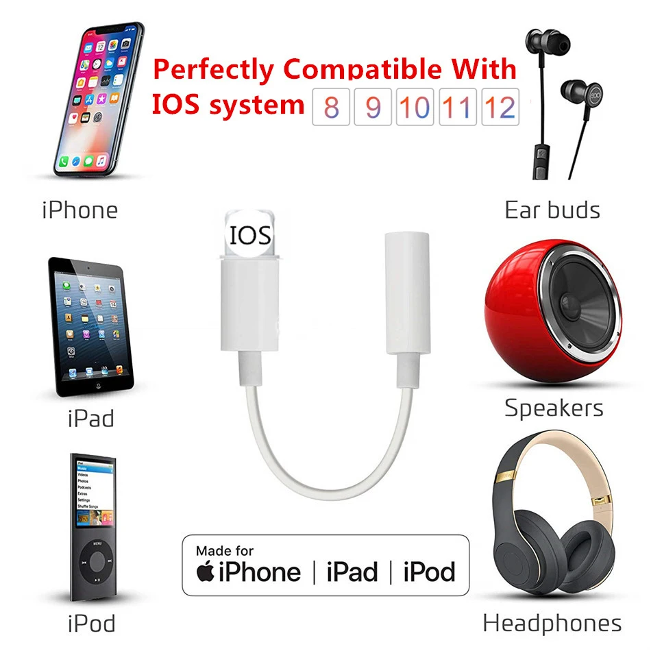 IOS 11 12 Headphone Adapter For iPhone 7 8 X AUX Adapter For Lightning Female To 3.5mm Male Adapters Headphone Jack Cable IOS 11 12 Headphone Adapter For iPhone 7 8 X AUX Adapter For Lightning Female To 3.5mm Male Adapters Headphone Jack Cable