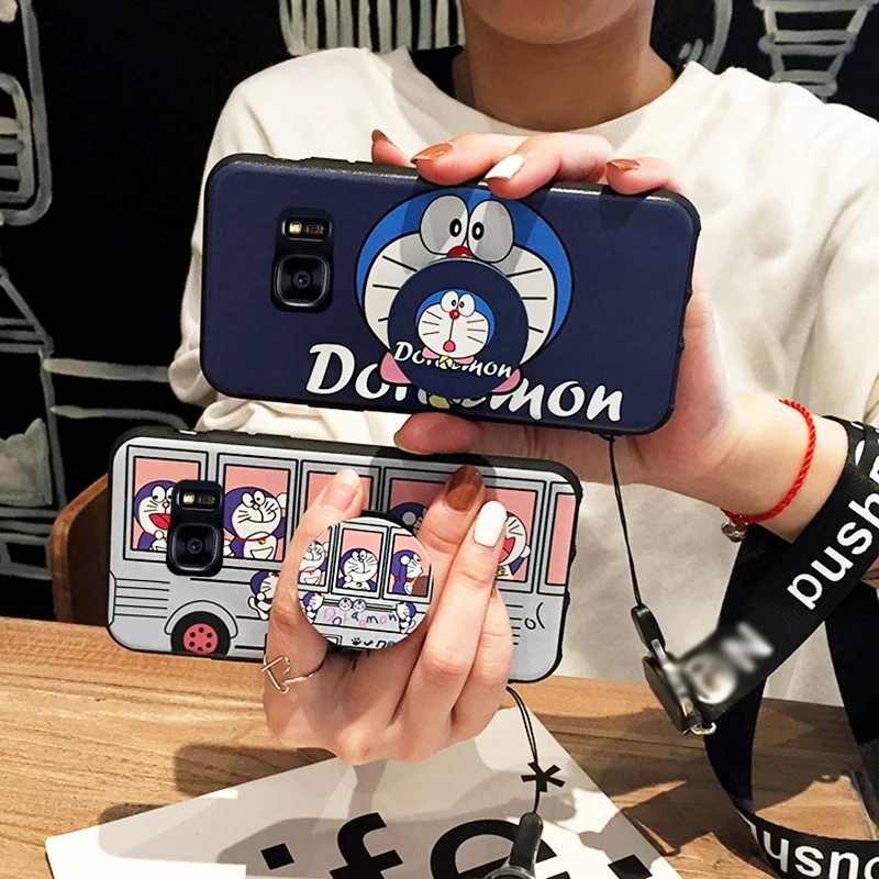 

For Samsung note 8/9 case Doraemon cat phone cover for Galaxy note 5 soft silicone shell for a6s/a8s/a9s/a9star + holder+ strap