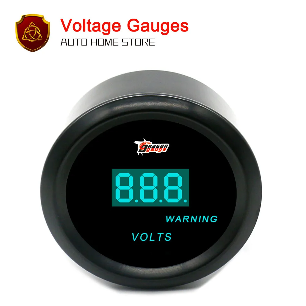 52mm 2" Black Car Motor Digital Blue LED Volt Gauges Warning Volt