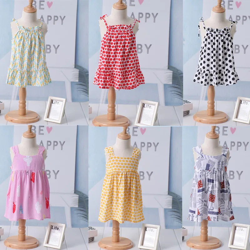 

Summer Toddler Girls Dresses New Hot Lace Collar kids Dresses for Children 1-5 Years Dot Flower Fruit Pattern Baby clothes