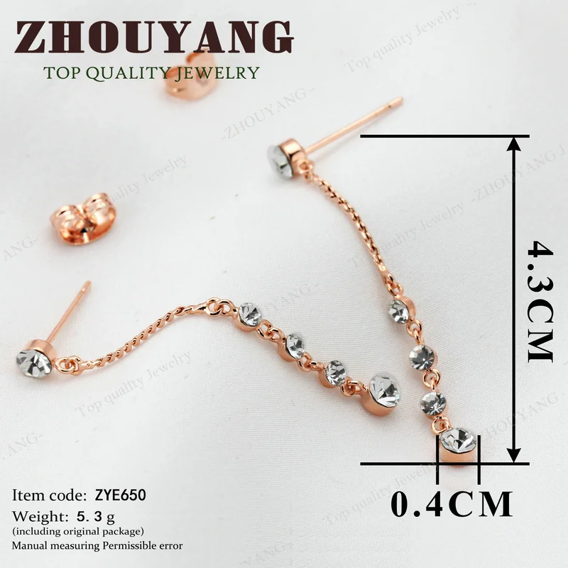 ZHOUYANG Top Quality Clear Rose Gold Color Stud Earrings Jewelry Austrian Crystal Wholesale ZYE650