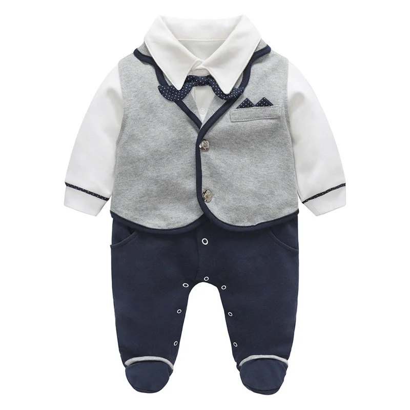 Baby Boy Jumpsuit Spring Turn-down Collar Vest Baby Rompers Boy Wedding Birthday Party Costume For Baby Boy Newborn Clothes 0-1Y