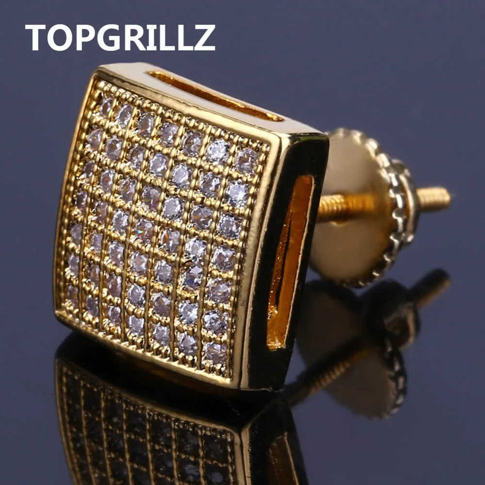 TOPGRILLZ серьги в стиле хип-хоп золото/серебро Цвет Iced Out Micro Pave CZStone квадратные серьги лаборатории D серьги-гвоздики с винтом сзади
