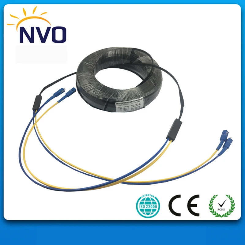 

50M FTTH GJYXCH Fiber Optic Drop Cable Patch Cord SC/UPC to SC/UPC Duplex Singlemode G657A1 Black Jacket Fiber Optic Jumper