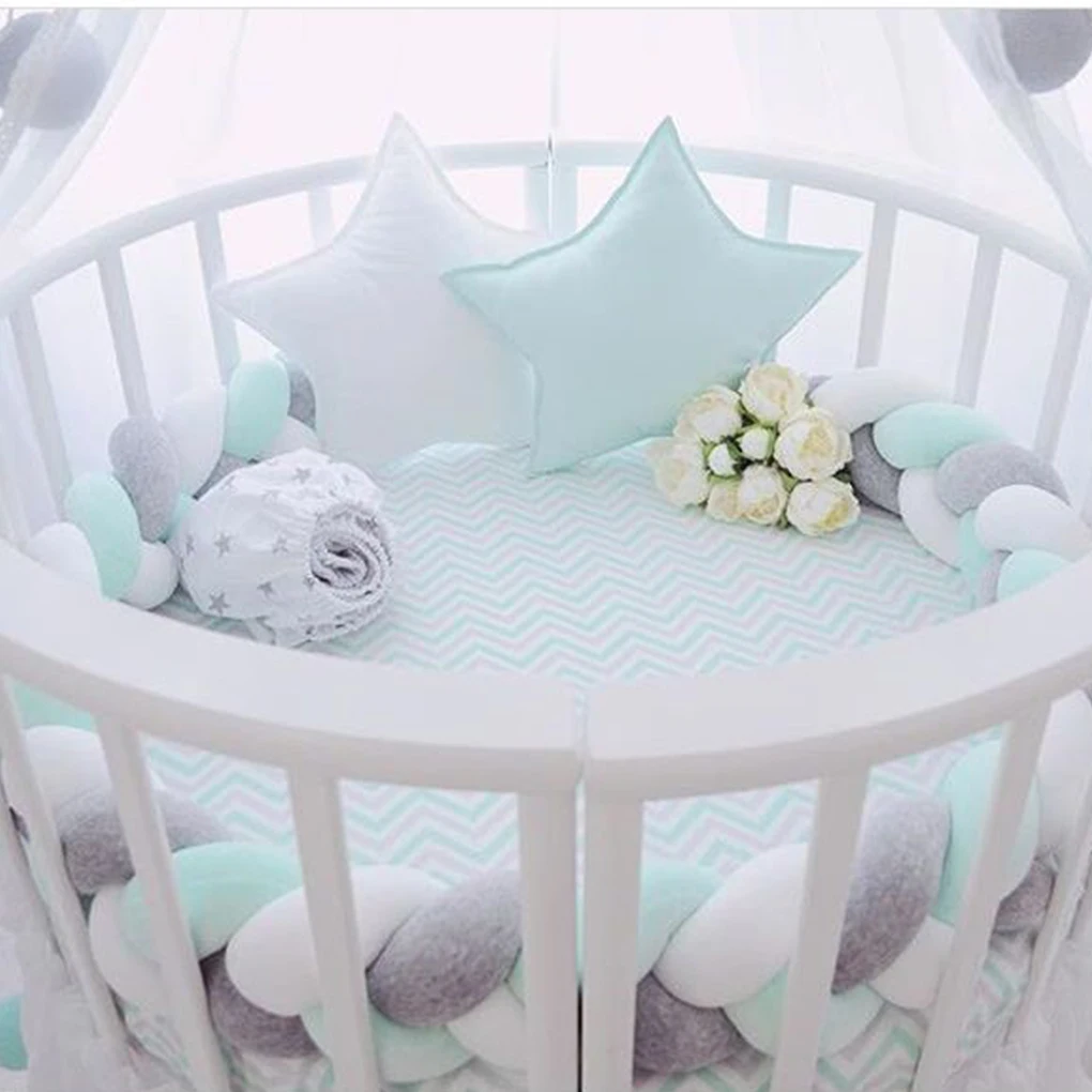 Baby Knot Bed Bumper Weaving Plush Crib Cradle Protector Guard Toddler