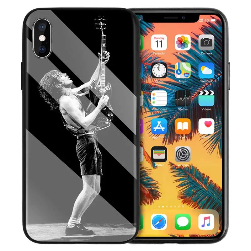 Чехол из закаленного стекла для iPhone 7 чехол для iPhone 8 6 6S 11 11Pro X XR XS MAX Plus ACDC Rock Ac DC Angus Young Print Back Shell