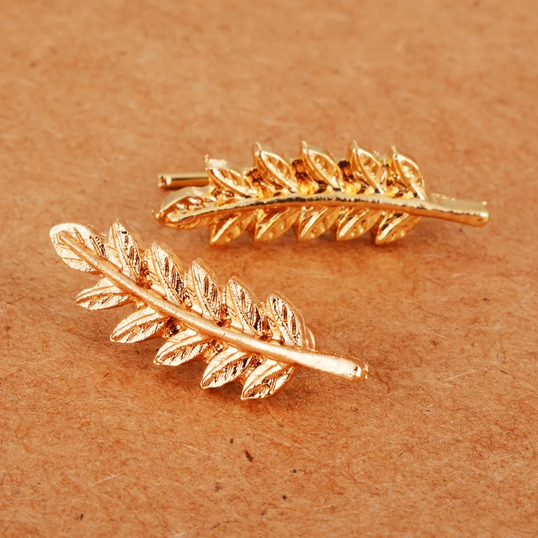 2 Pcs Fashion Women Jewelry Girl Silver Gold Color Cilp Ear Sweep Wrap Ear Climber Leafs Vines Earrings Brincos Femme Bijoux