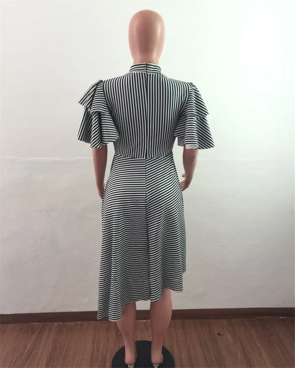 Joiekuno полосатый оборками пикантные Vestidos blusas mujer de moda сексуальное О шеи 2019 Bodycon