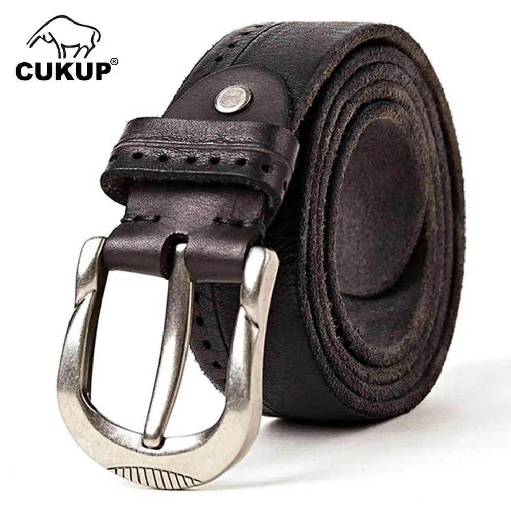 CUKUP Unique Designer Retro Pin Buckles Men 100% Pure Genuine Leather Belts Male Casual Styles Jeans Belt Man 38mm Width NCK300