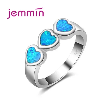 

Lovely Rainbow Fire Opal Rings For Women Lady Wedding Party Engagement Love Ring Three Heart Shape for Valentine's Day