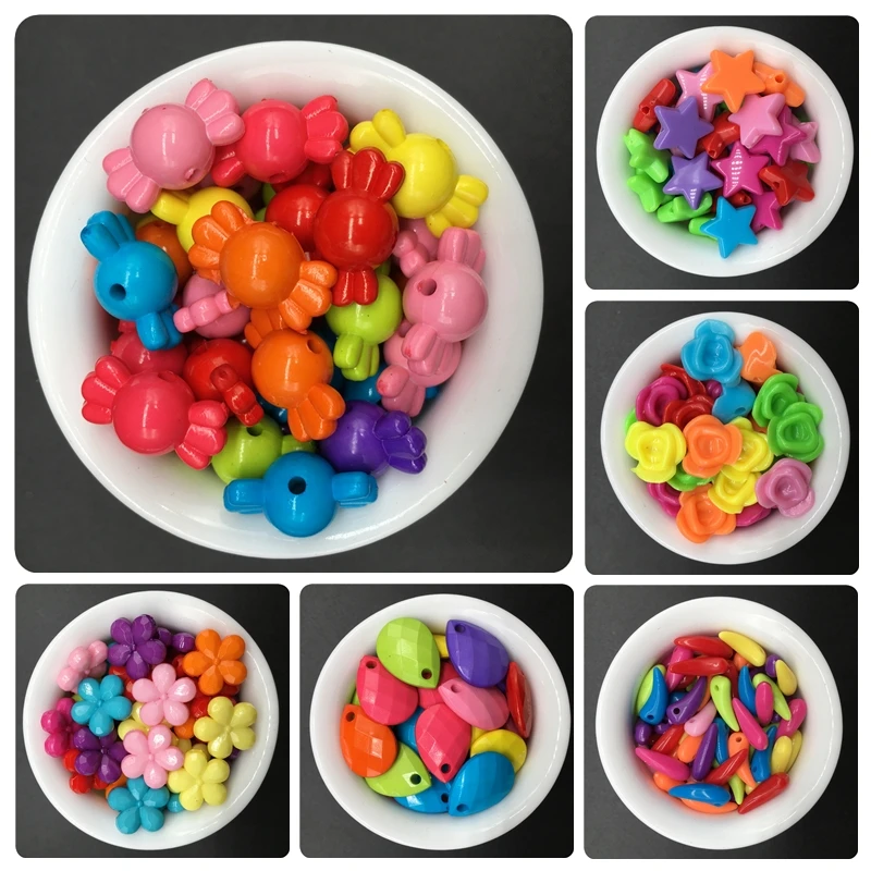 

50/100pcs Acrylic Bead Candy Flower Handmade DIY Beads Simple Jewelry Accessories For Bracelet Necklace Fashion Pretty Gift