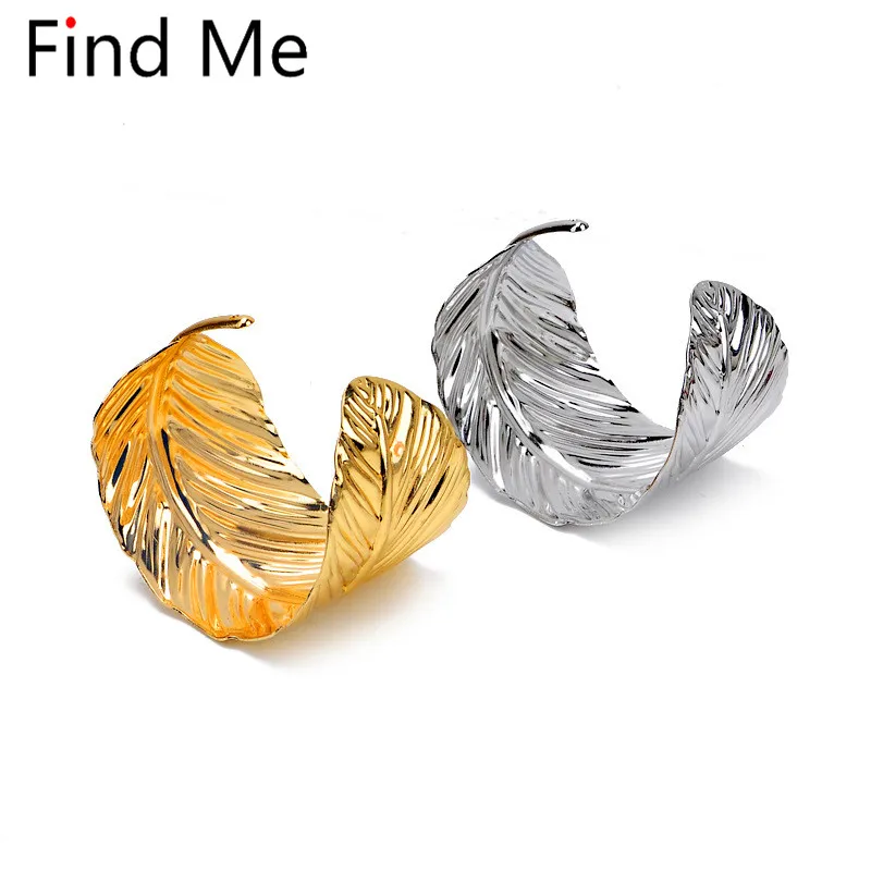

Find Me 2019 fashion Vintage leaf ethnic gold plating Cuff Bracelet boho leave geometric punk bracelets bangle for women Jewelry