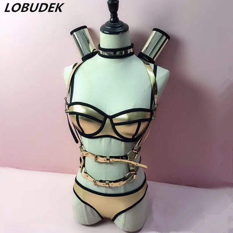 

European Style Nightclub Women DJ Jazz Dance Clothing Sexy Bar Party Singer Stage Outfit Gold Silver Bikini Performance Costumes
