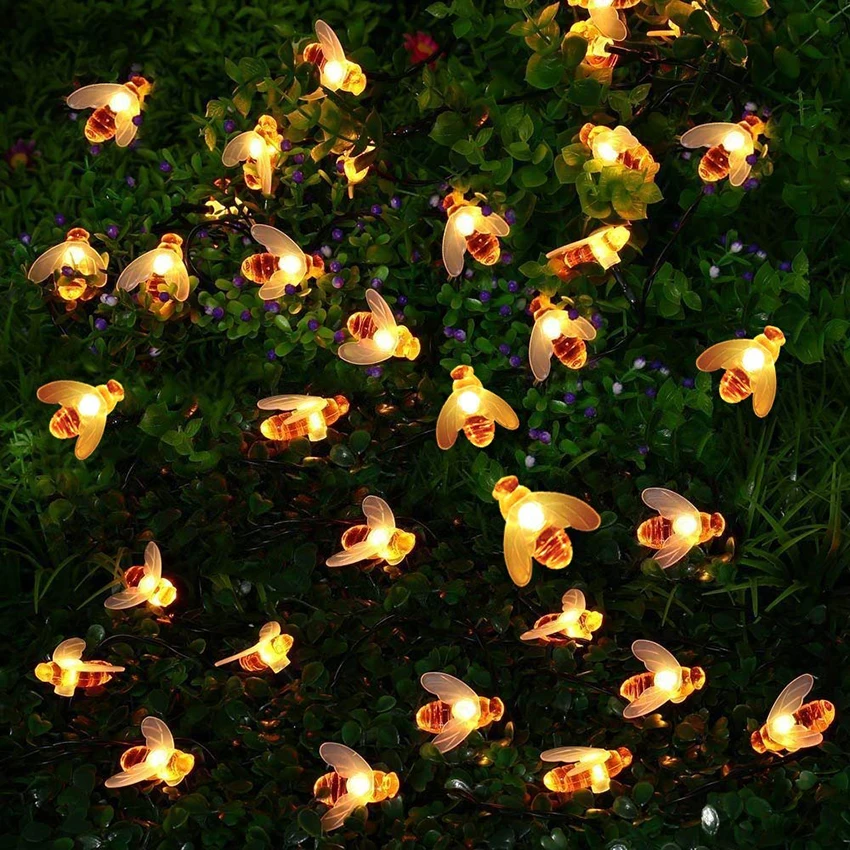 10 светодиодов 20 светодиодов 30 светодиодов 40 светодиодная батарея работает в форме пчелы светодиодные гирлянды водонепроницаемый открытый Рождество праздник сад свет
