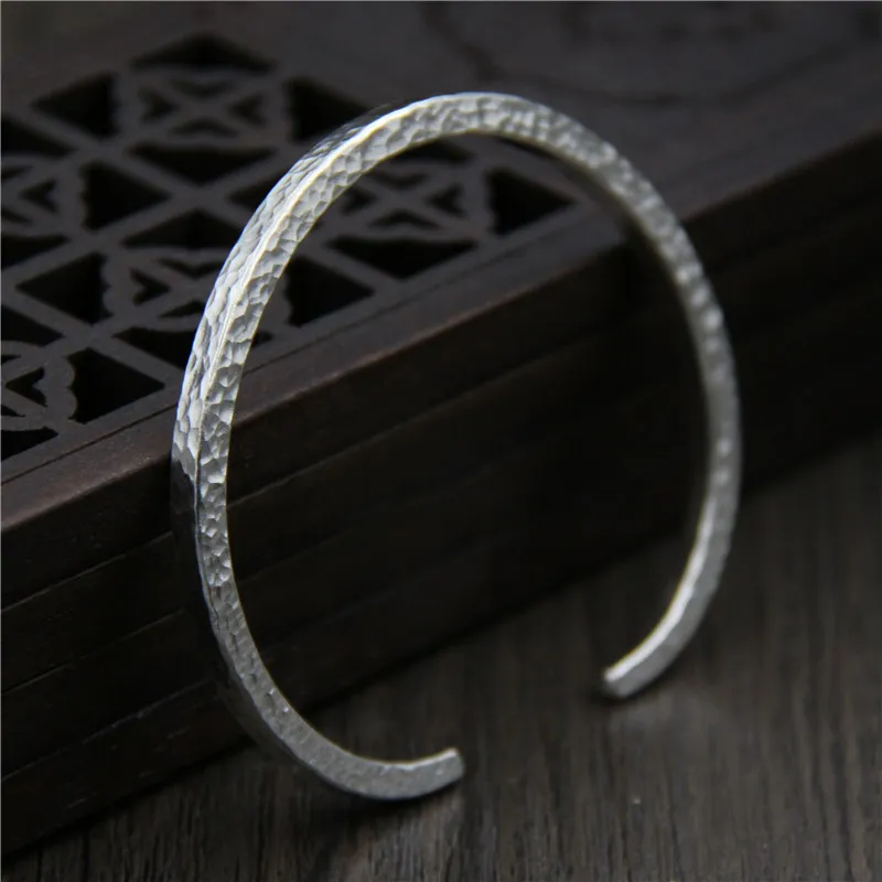 

C&R Real 999 Sterling Silver bangle bracelet for women Simple opening bangles Uneven surface Thai silver bracelets Fine Jewelry