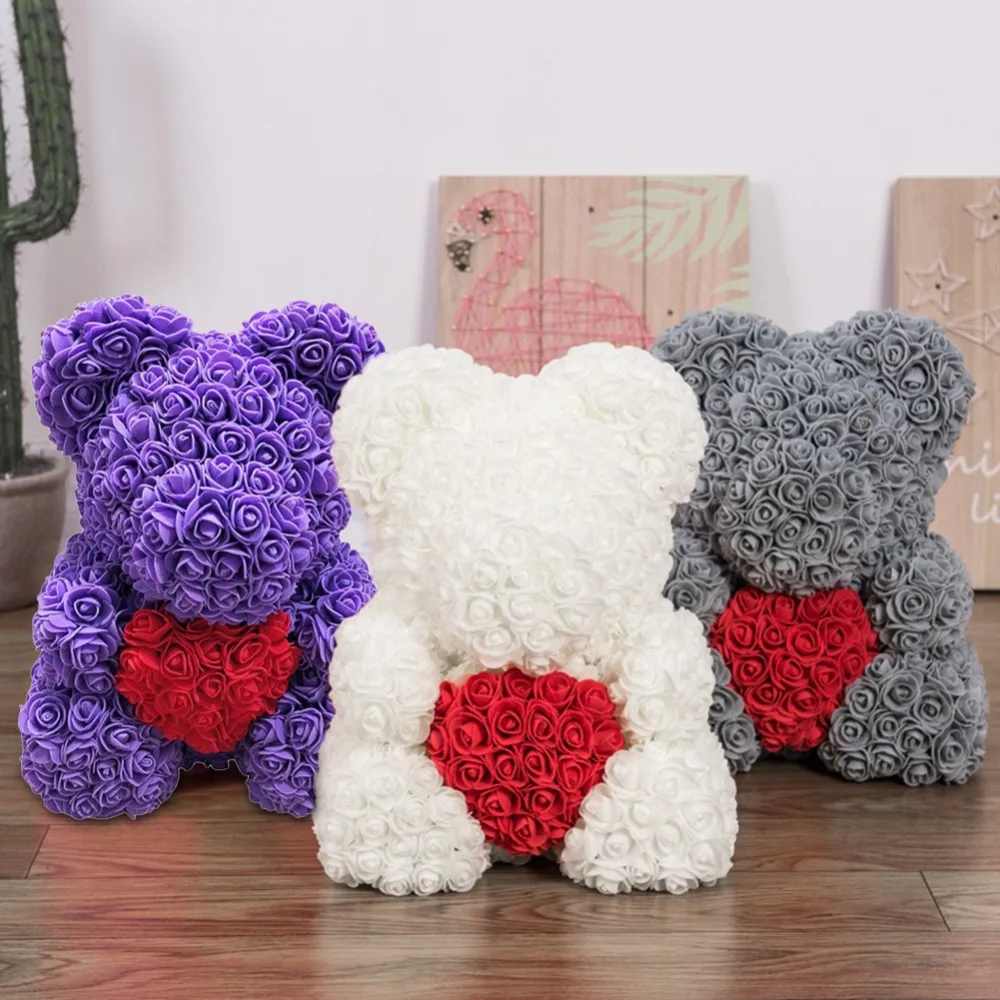 

40cm Big size 2019 Valentines' Day Gift Rose flower Bear Wedding Gift Girlfriend Anniversary gift cute teddy bear for kids toy