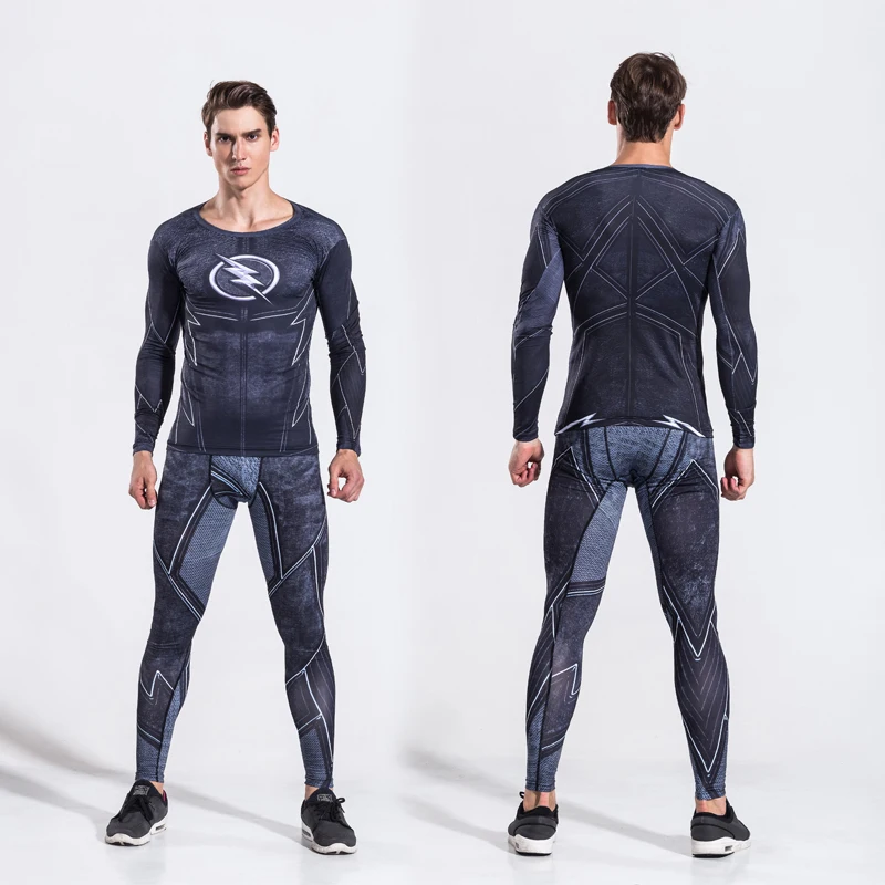 Мужской комплект из двух предметов «Мститель Капитан Америка»; костюмы для косплея; Мужская футболка для кроссфита; одежда для фитнеса; леггинсы; брюки; компрессионный спортивный костюм - Цвет: The Flash 2