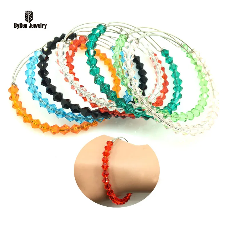 

New design adjust Wire with 6mm Bicone Crystal Bead Bracelet/Expanded Steel Wire Crystal Bangle Gift Bracelet
