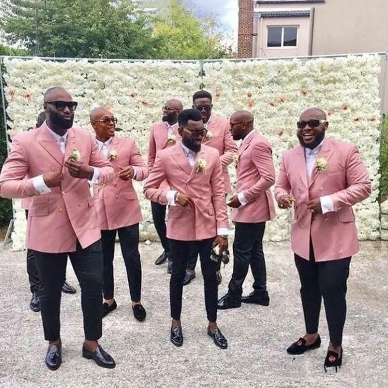 

Double Breasted Summer Beach Pink Men Suits for Wedding 2Piece Groom Wedding Tuxedo Costume Homme Slim Fit Terno Masculino