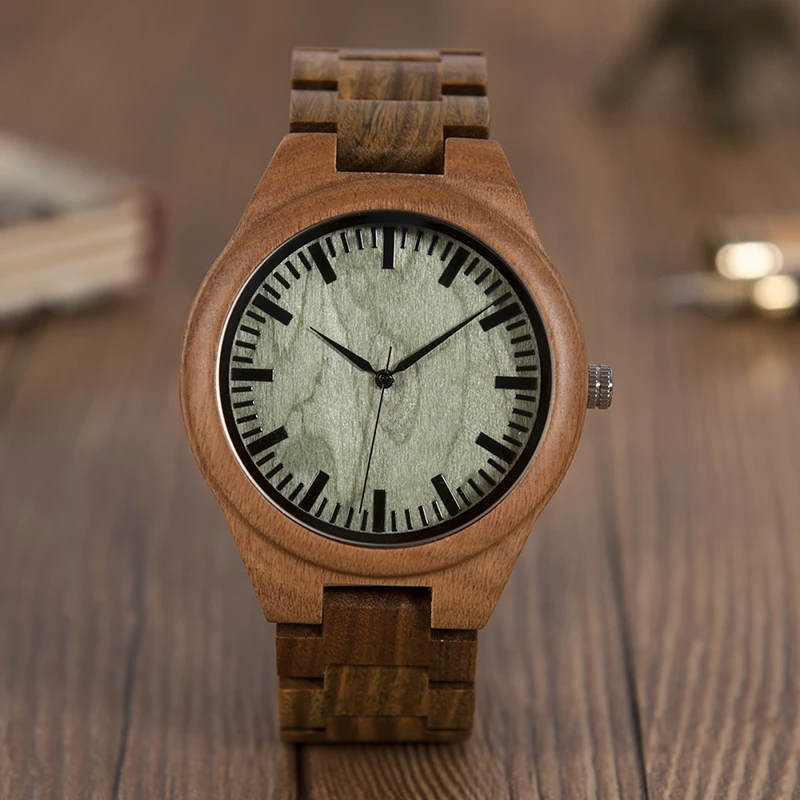 BOBO BIRD Bamboo Wooden Men Watch face Quartz Wristwatch Male erkek kol saat Green Sandalwood With All Wood Strap