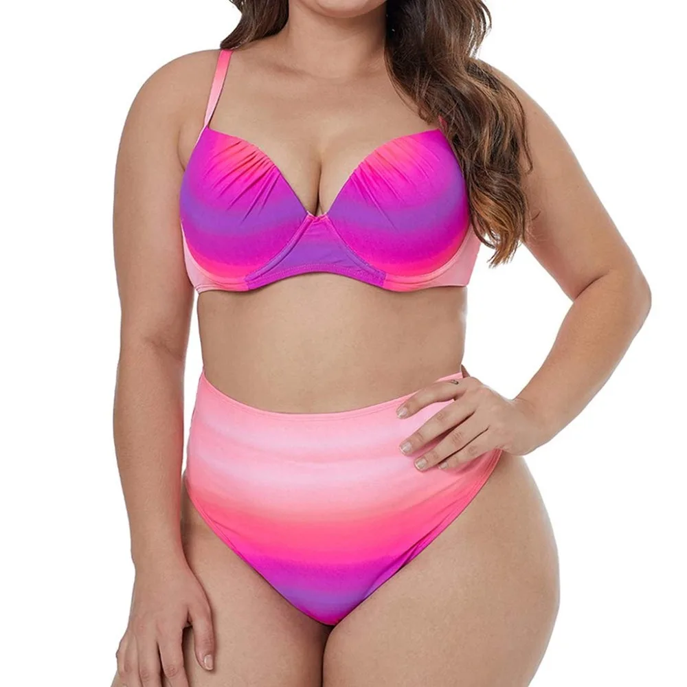 

Bikini Set Women's Gradient Bikini Print Two Piece Swimsuit ladies high waisted bikini plus size Beachwear costume donna 15#