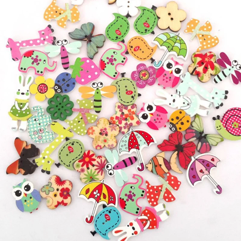 

50pc Colorful 2Hole Wooden Buttons For Scrapbooking Crafts DIY Baby Children Clothing Sewing Accessories Button Decoration 2018