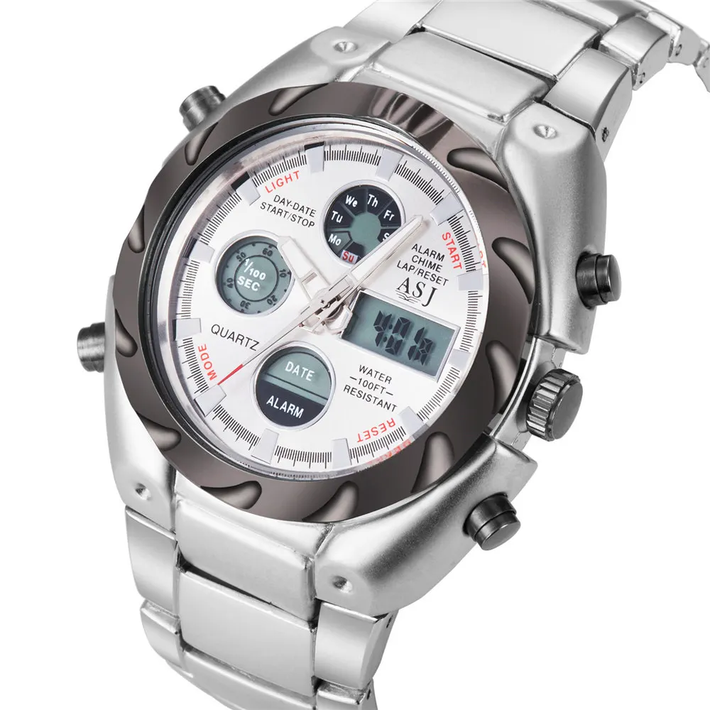 ASJ Digital LED Men Watch Top Brand Luxury Date Chronograph Quartz Mens Watches Military Army Sport Steel Strap Male Clock 007 |