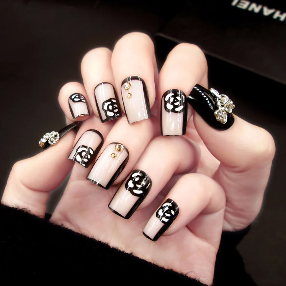 

24 Pcs/1 Set Fashion Beauty French Manicure Fake Nails 24PCS Acrylic False Nail Tips Gift