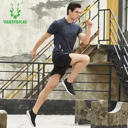 2018 Vansydical работает костюм Для мужчин дышащая Для мужчин s костюмы тренажерный зал Фитнес рубашки и шорты Комплект Человек тренировки