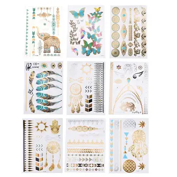 

1Pc Waterproof Flash Metallic Temporary Tattoo Gold Silver Tatoo Women Henna Flower Taty Design Tattoo Sticker