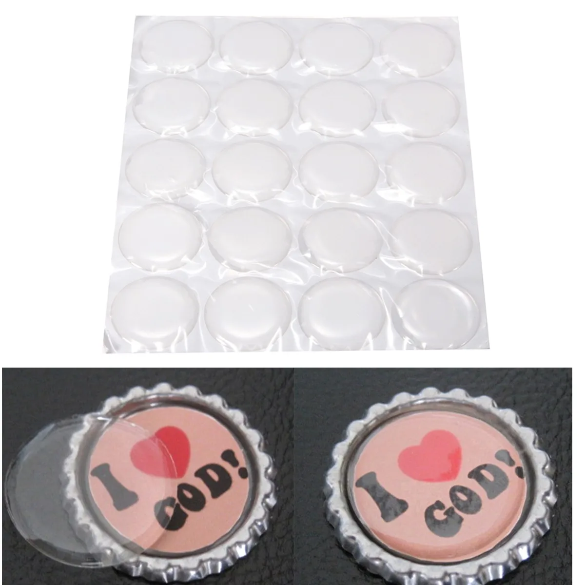 

High Quality 3D 20Pcs 1 inch / 25x1.5mm Round Clear Epoxy Resin Patch Dots For Bottle Caps Crafting DIY