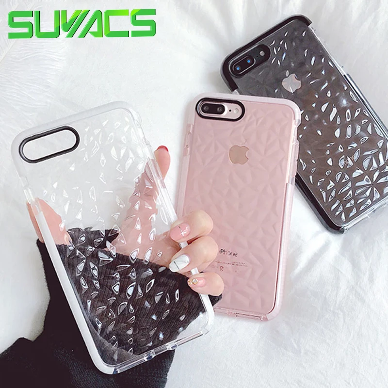 

SUYACS Luxury Geometric Diamond Transparent Soft Cover For iPhone 6 6S 7 8 Rhombus Clear Case For iPhone X XS MAX XR Case