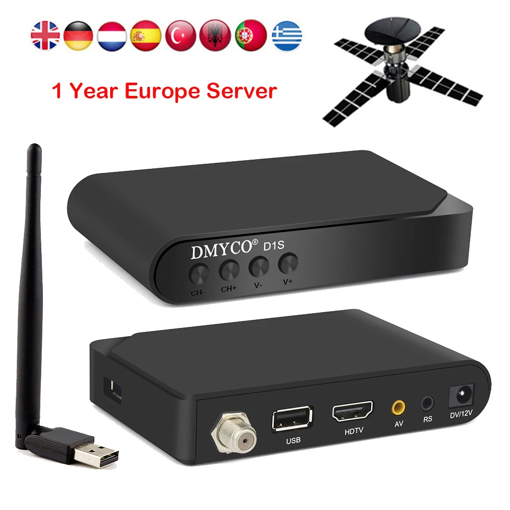 Лучшие D1S DVB-S2 спутниковый ресивер декодер Full HD 1080 P + V8 USB Поддержка wi-fi BISS ключ Powervu Newcam с 7 кабель европейский сервер