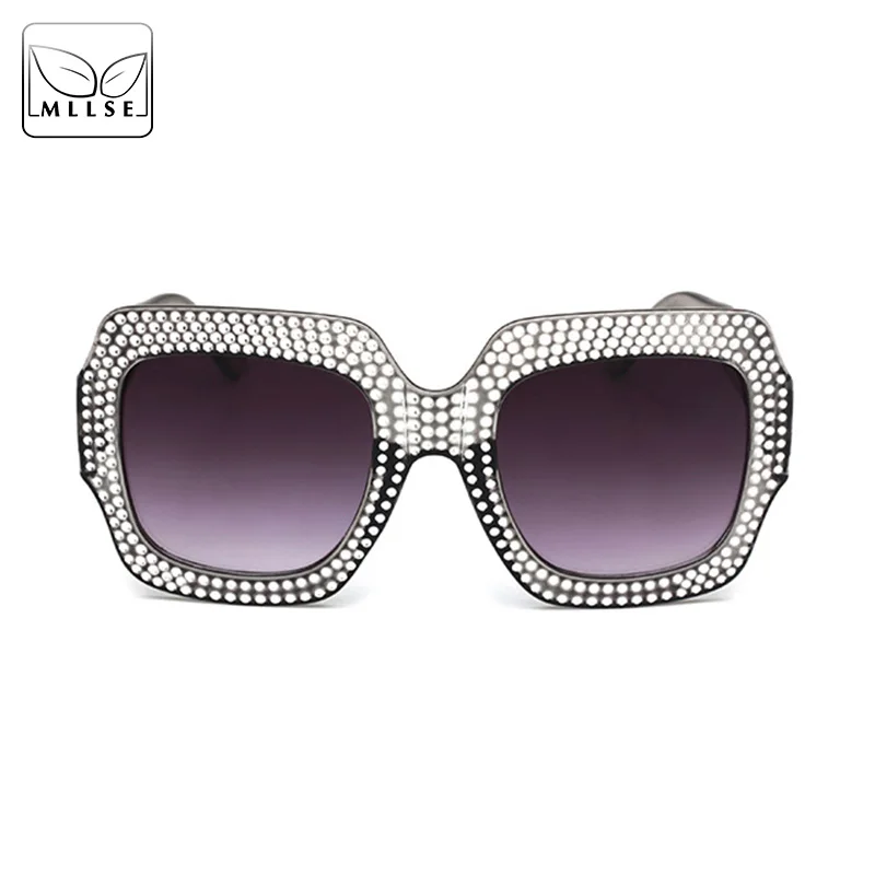 

MLLSE Oversize Rhinestone Sunglasses for Women Brand Designer Faux Jewels Square Big Frame Female Sun Glasses Ladies Eyewear