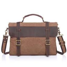 2016 Men Vintage Business Leather Belt + Canvas Shoulder Crossbody Messenger Bag Classic Simple Computer Handbag High Quality