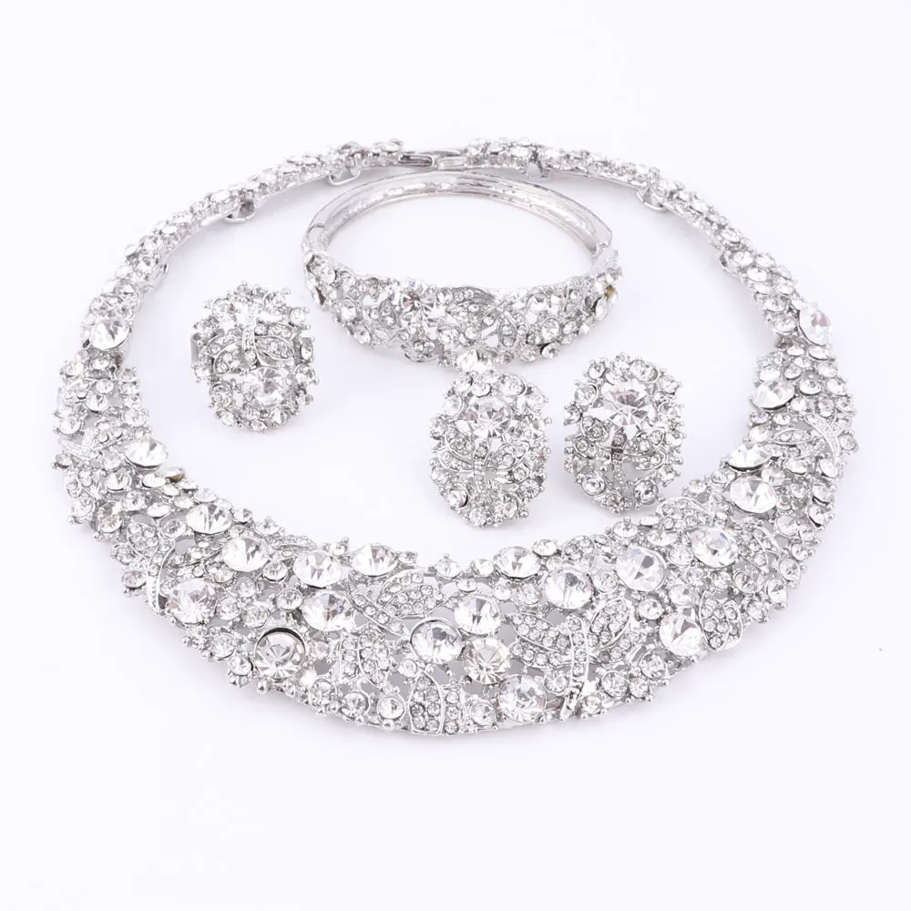 Women white crystal jewelry sets with earrings statement necklace boho Trendy necklace for party wedding Direct Selling 2