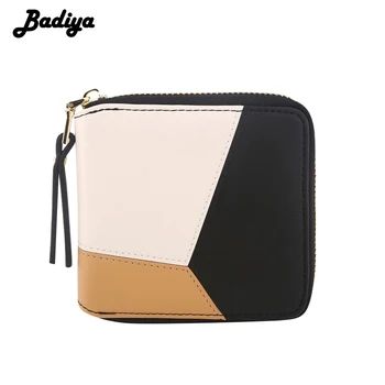 

Badiya Patchwork Fashion Women Wallet Brief Design Zipper Wallet With Coin Pocket PU Leather Female Small Card Holder Purse