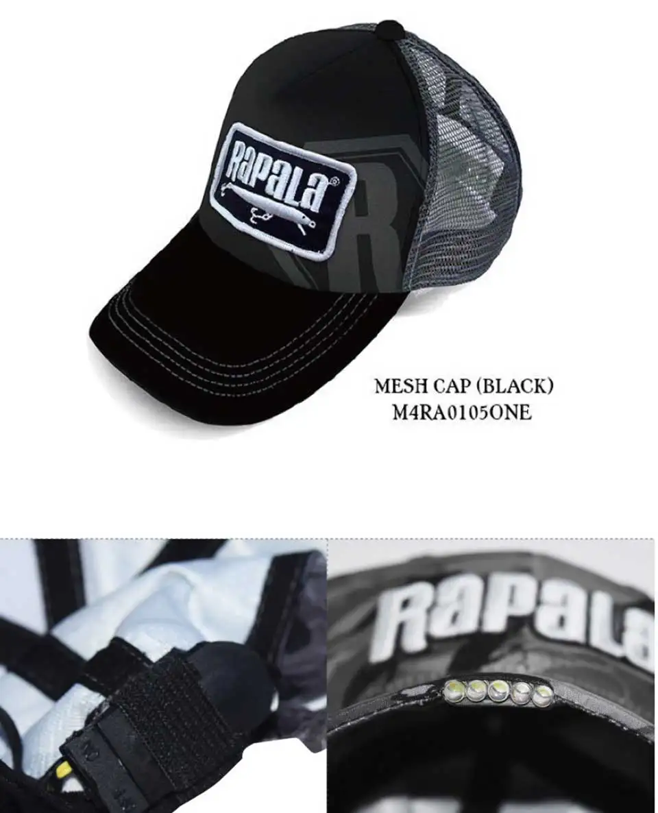 RAPALA Рыбацкая шляпа, рыболовная Кепка, дышащая/светодиодная шапка/спортивный козырек для улицы, бейсбольная кепка для гольфа, регулируемая летняя шапка, рыболовные снасти