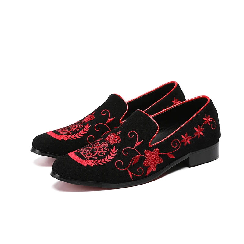 

Men Shoes Black Color Men Casual Shoes Low Top Men Loafers Flower Leaves Embroidered Men Flats Chaussure Homme Luxury Male Shoes