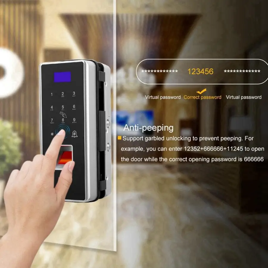 Double Glass Door Lock Touch Keypad Smart Fingerprint Password Card Lock No Punching serrure de porte Intelligent induction