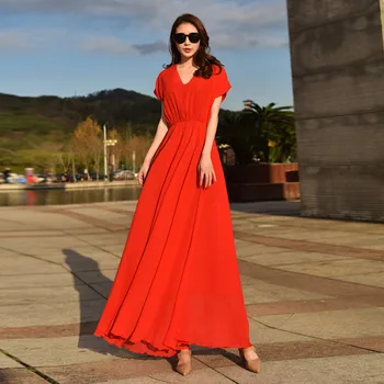 

2019 New Summer Big Skirt Dress Chiffon Red Fairy Skirt Beach Resort Beach Skirtmaxi dresses