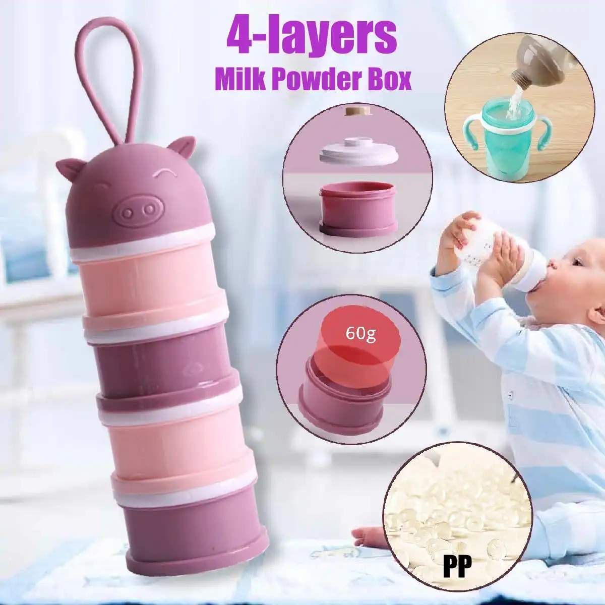 4 layer Portable Baby Food Storage Box Essential Cereal Cartoon Milk Powder Boxes Toddle Kids Formula Milk Container