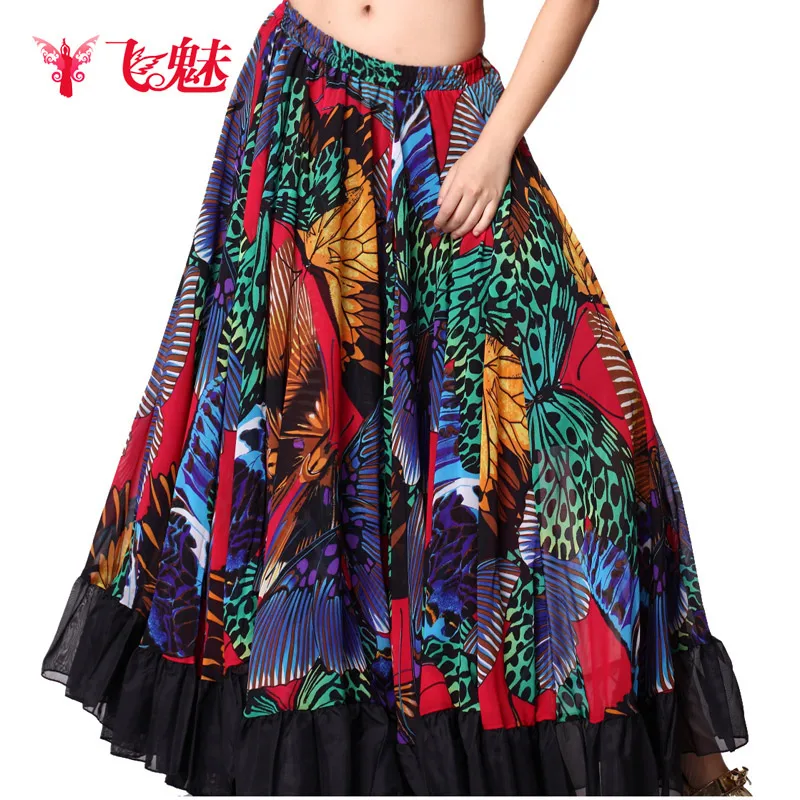 

Women's Belly Dance clothing Gypsy large flower Skirt India belly dancing big swing skirts dance wear