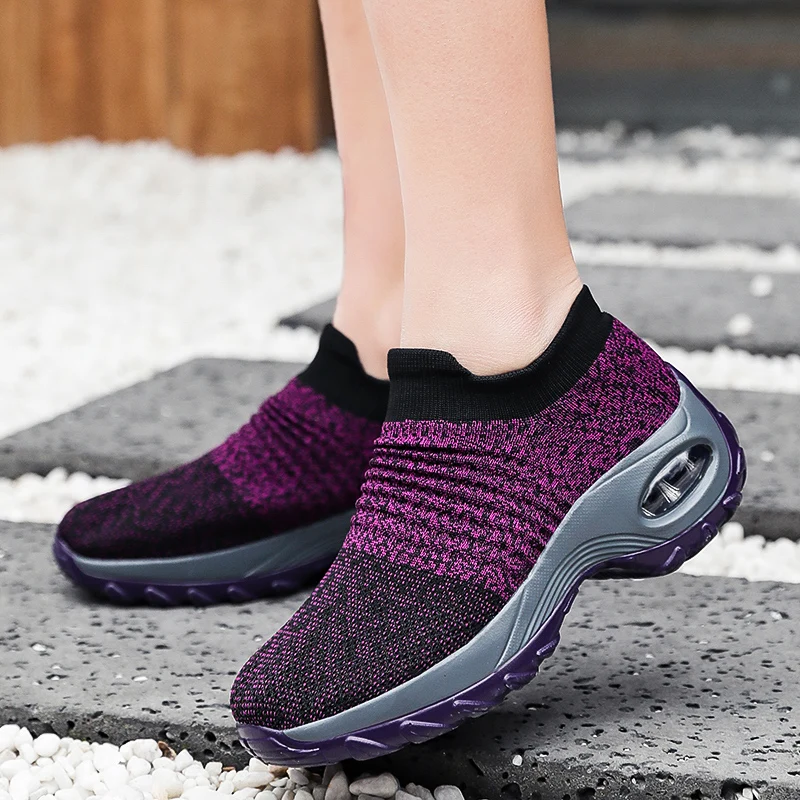 

Casual Woman Shoes Flying Weaving Vulcanize Thick Bottom Women's Sneakers Sweat-Absorbant Lady Black Shoes Sandalia Feminina