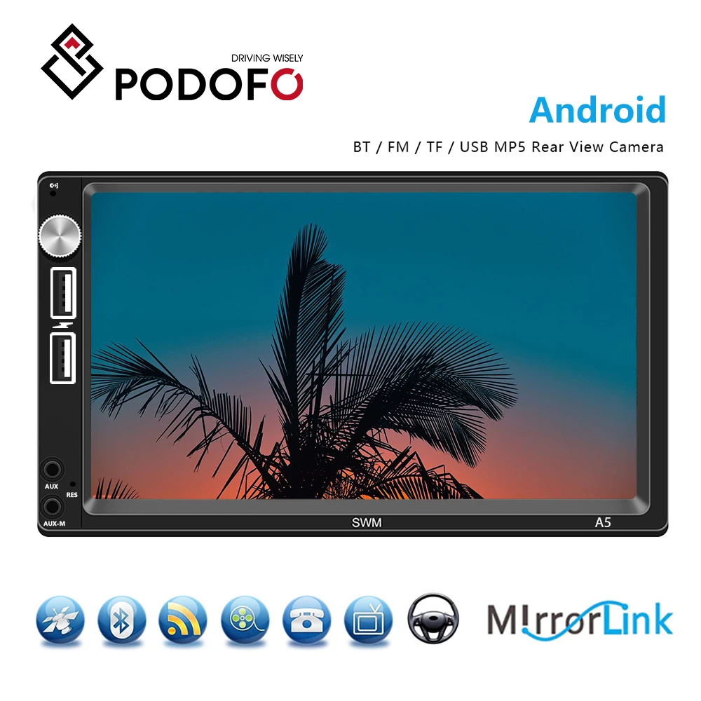 

Podofo 2din Android Car Radio Autoradio Stereo 7'' Touch Screen Car Multimedia Player Mirror Link GPS Navigation WIFI MP5 Player