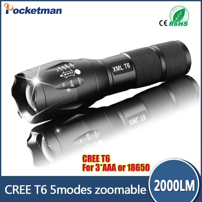 Zk93 LED Torch Zoomable Cree LED Flashlight E17 CREE XM-L T6 LED 2000Lumens Torch light for 1x18650 3xAAA rechargeable